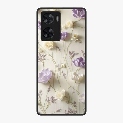 Lilac Breeze Harmony Glass Case showing flat back view with soft lilac themed artwork and glossy glass finish.