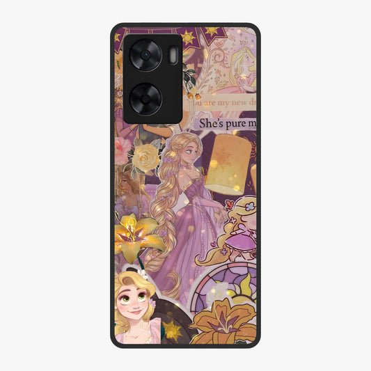 Magical Tangled Dream Glass Case showing flat back view with dreamy tangled artwork and glossy glass finish.
