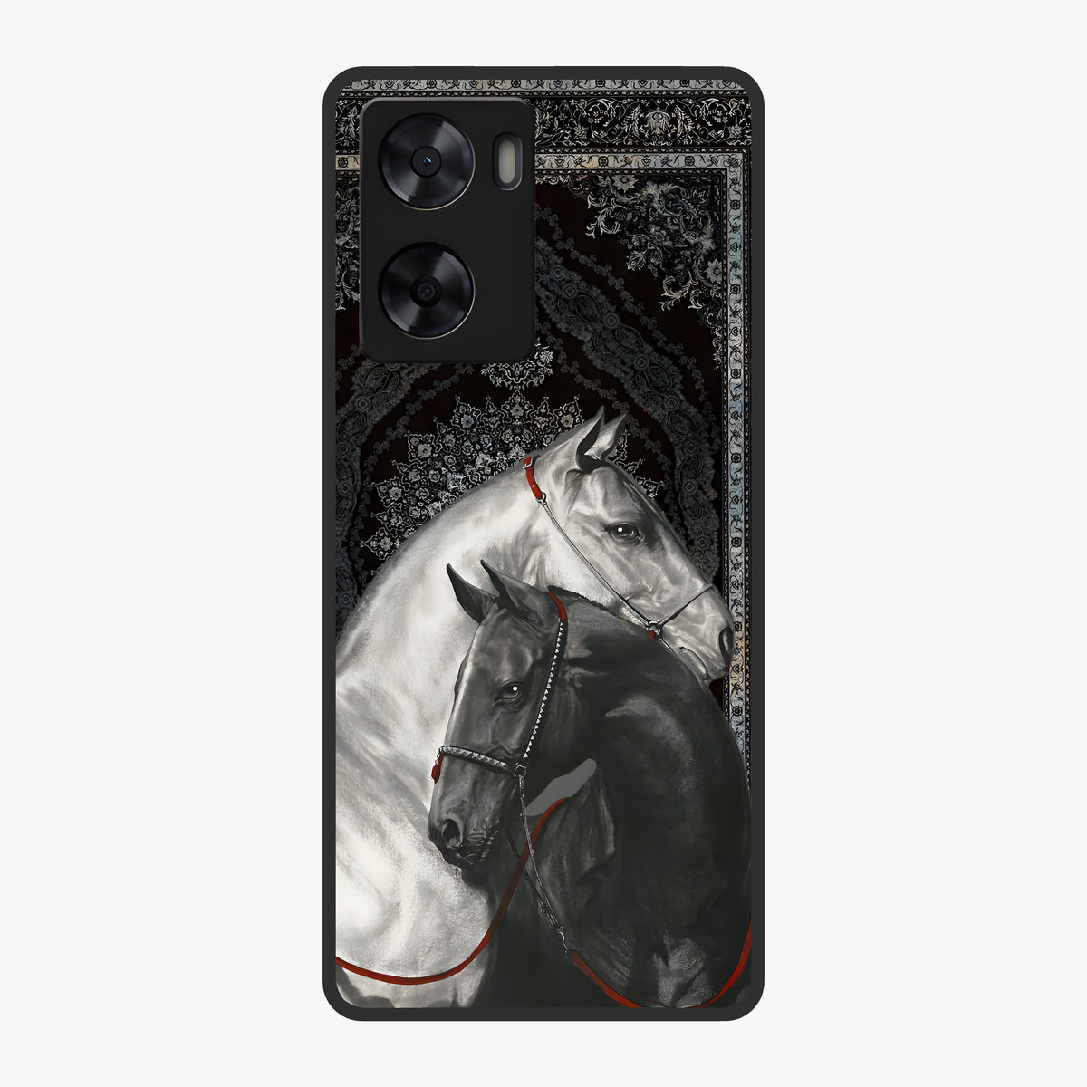 Majestic Ride Legacy Glass Case showing flat back view with powerful automotive inspired artwork and glossy glass finish.