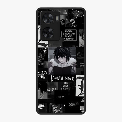 Midnight Chaos Mind Glass Case showing flat back view with abstract dark themed artwork and glossy glass finish.