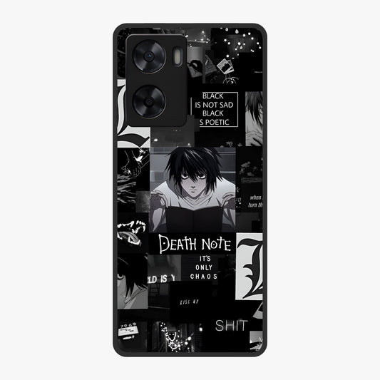 Midnight Chaos Mind Glass Case showing flat back view with abstract dark themed artwork and glossy glass finish.