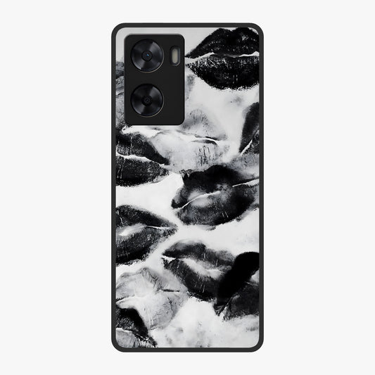 Midnight Kiss Marks Glass Case showing flat back view with lipstick kiss mark artwork and glossy glass finish.