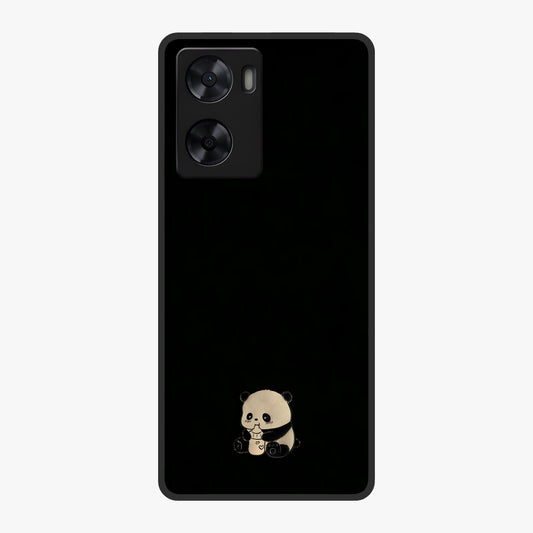 Midnight Panda Love Glass Case showing flat back view with cute panda themed artwork and glossy glass finish.