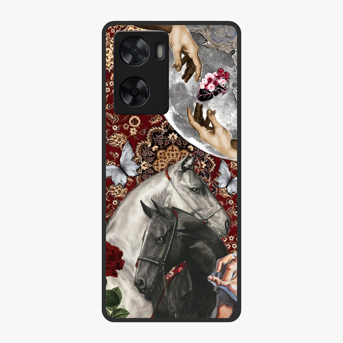 Moonlit Royal Stallion Glass Case showing flat back view with majestic horse under moonlight artwork and glossy glass finish.