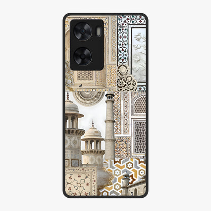 Mughal Marble Legacy Glass Case showing flat back view with intricate Mughal inspired marble pattern and glossy glass finish.