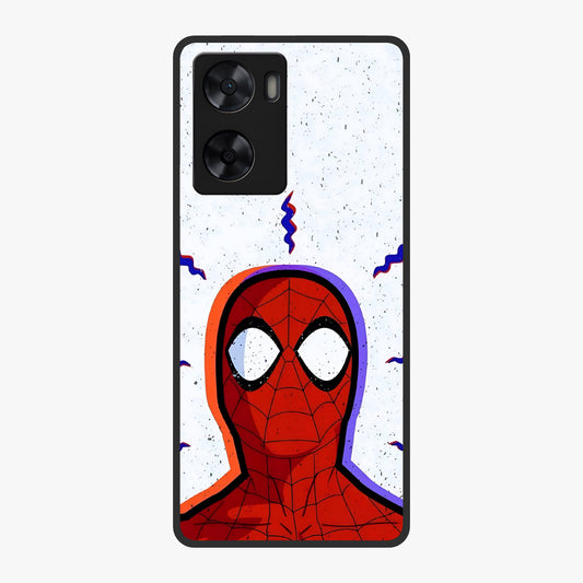 Omg Spiderman Glass Case showing flat back view with bold superhero inspired artwork and glossy glass finish.
