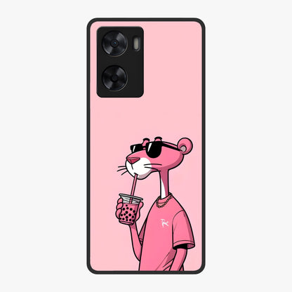 Pink Panther Glass Case showing flat back view with iconic pink panther artwork and glossy glass finish.