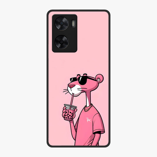 Pink Panther Glass Case showing flat back view with iconic pink panther artwork and glossy glass finish.