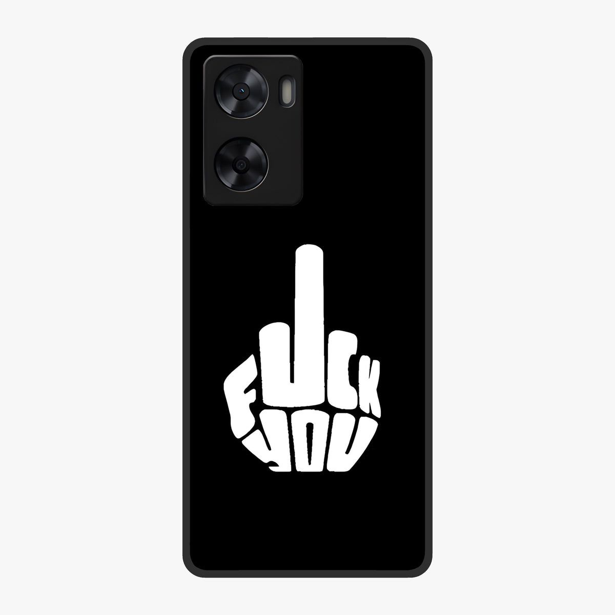 Rebel Mode On Glass Case showing flat back view with bold rebellious typography artwork and glossy glass finish.