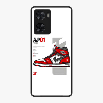 Retro Sneaker Blueprint Glass Case showing flat back view with sneaker blueprint style artwork and glossy glass finish.