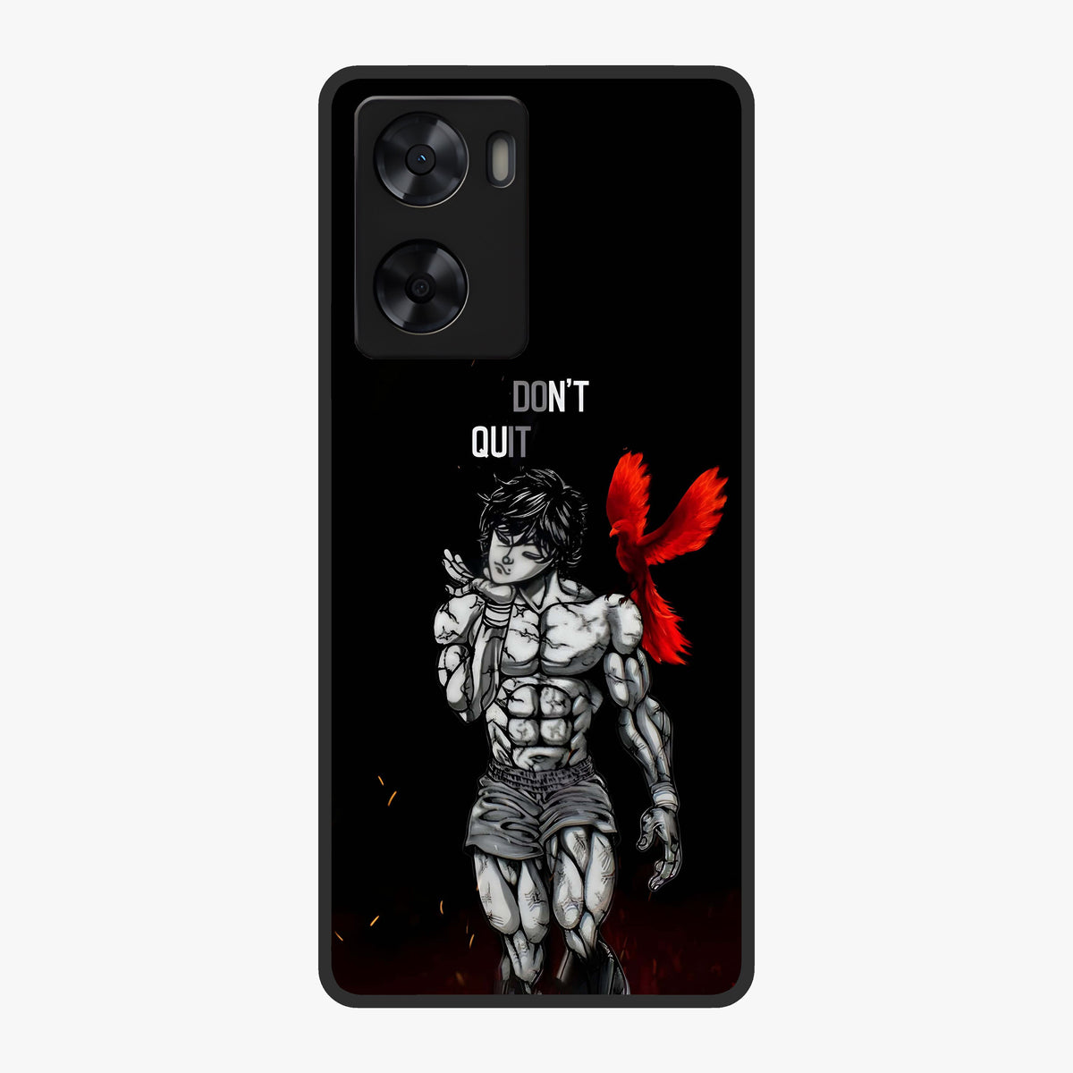 Rise Beyond Limits Glass Case showing flat back view with motivational typography artwork and glossy glass finish.