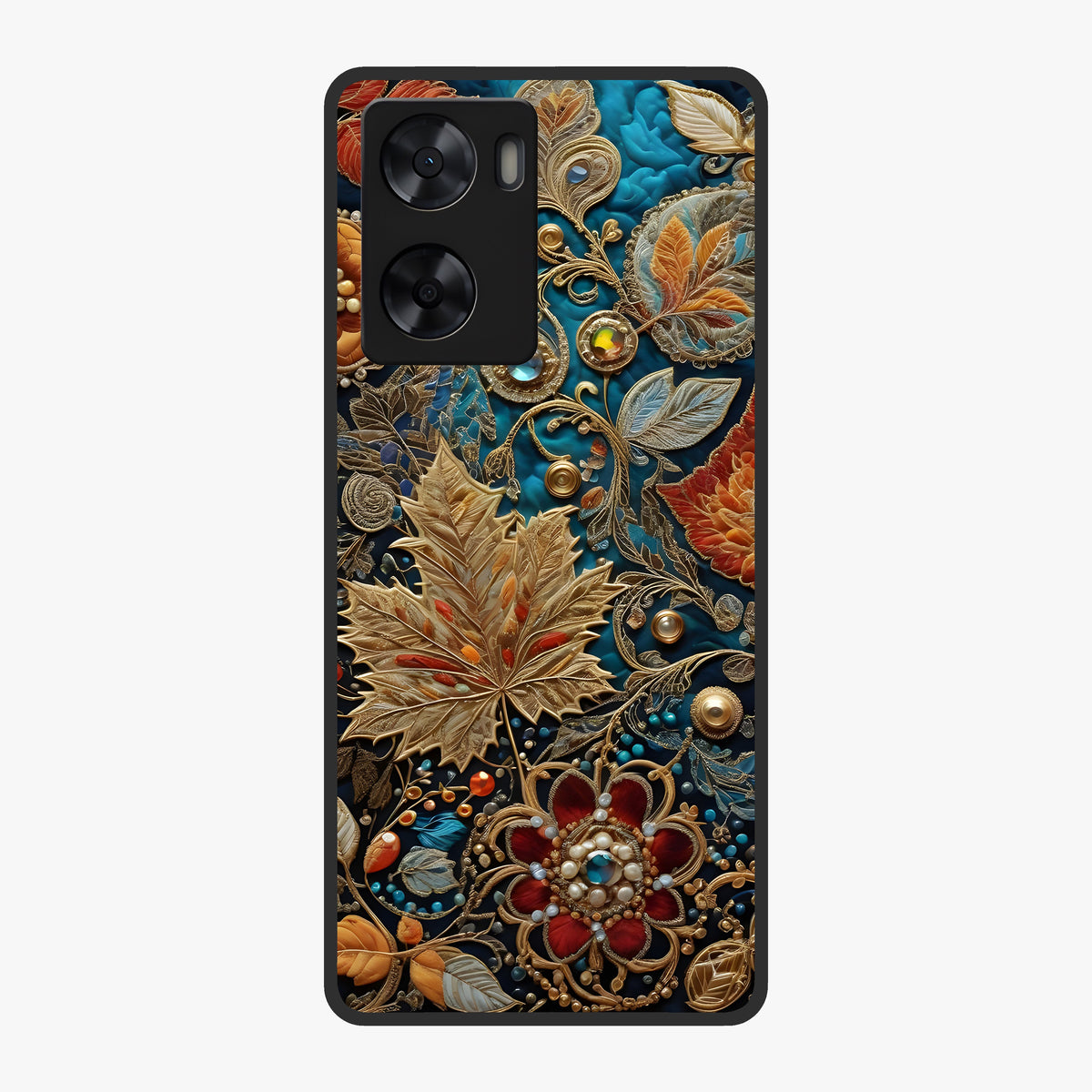Royal Jewel Garden Glass Case showing flat back view with decorative floral garden artwork and glossy glass finish.