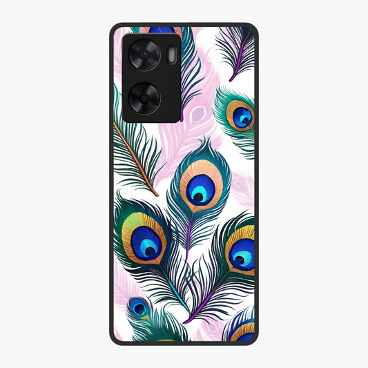 Royal Peacock Feathers Glass Case showing flat back view with colorful peacock feather artwork and glossy glass finish.