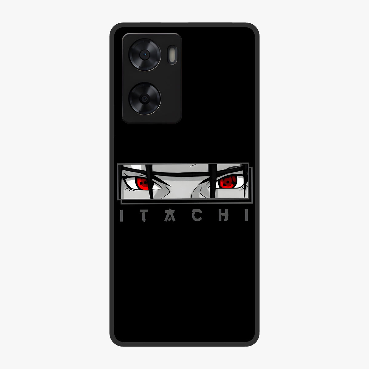 Scarlet Gaze Dominance Glass Case showing flat back view with striking red themed artwork and glossy glass finish.