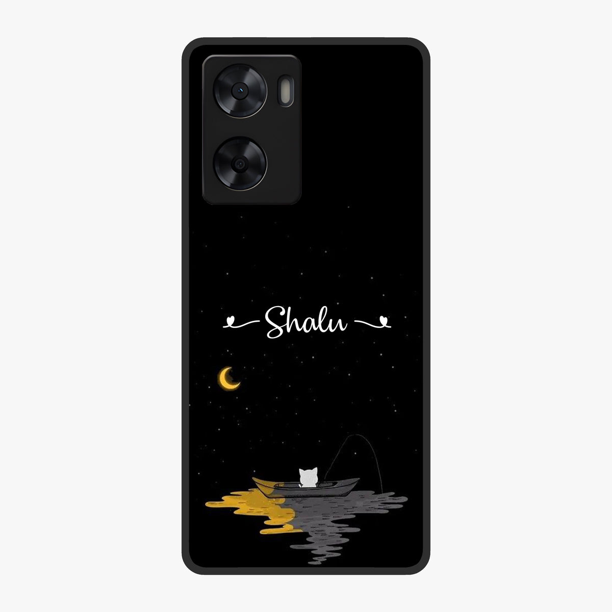 Silent Night Row Glass Case showing flat back view with calm night themed artwork and glossy glass finish.