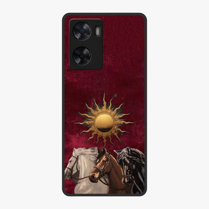 Solar Riders Glass Case showing flat back view with dynamic rider themed artwork and glossy glass finish.