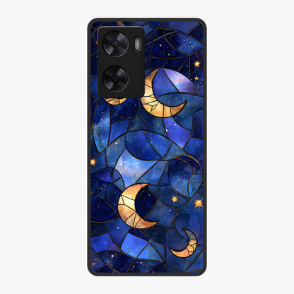 Starlit Sky Tapestry Glass Case showing flat back view with decorative starry sky tapestry artwork and glossy glass finish.