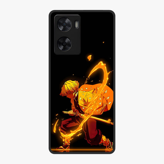 Thunder Flame Execution Glass Case showing flat back view with powerful flame and lightning artwork and glossy glass finish.