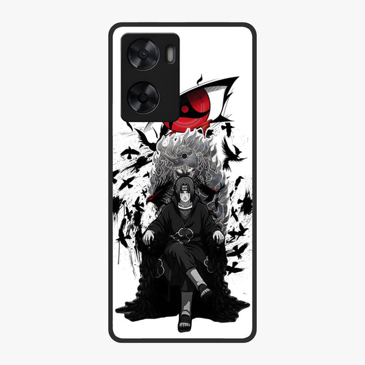 Uchiha Shadow Throne Glass Case showing flat back view with cosmic underwater themed artwork and glossy glass finish.