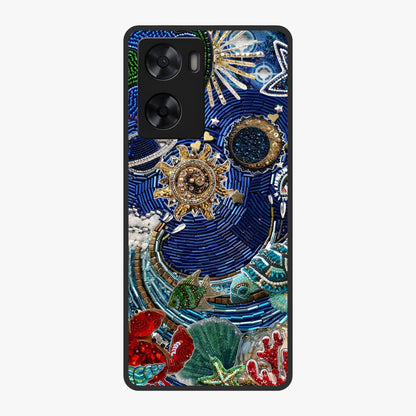 Universe Underwater Spark Glass Case showing flat back view with cosmic underwater themed artwork and glossy glass finish.