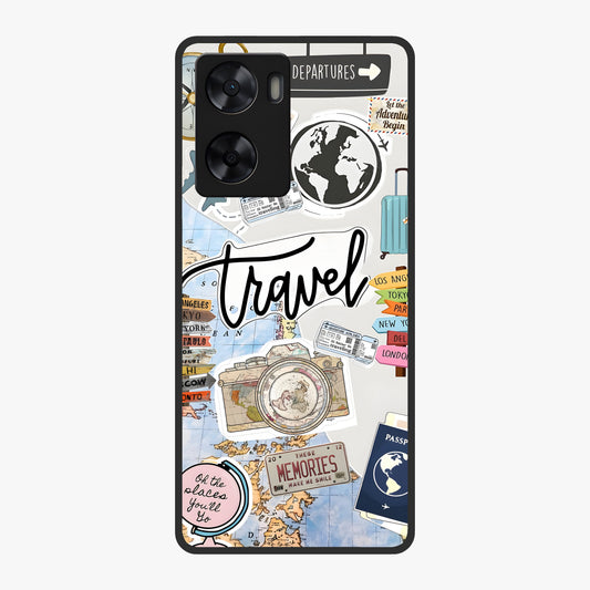 Wanderlust Journal Glass Case showing flat back view with travel inspired artwork and glossy glass finish.