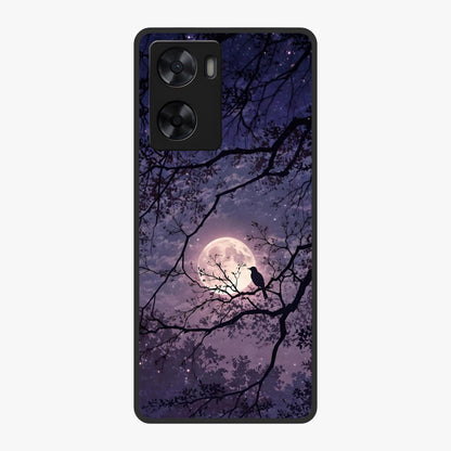Whispering Moon Silence Glass Case showing flat back view with serene moon themed artwork and glossy glass finish.
