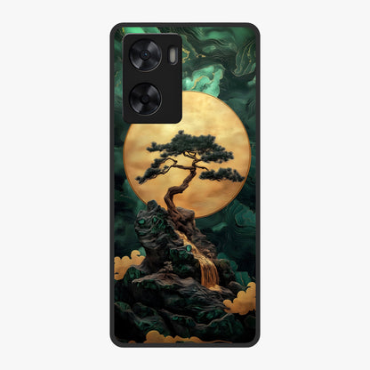 Zen Moon Rise Glass Case showing flat back view with calm moonrise artwork and glossy glass finish.