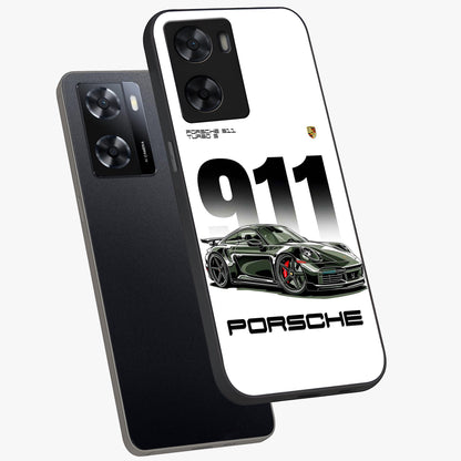 911 Turbo Dominance Glass Case displayed in premium angled mockup highlighting sporty car illustration and sleek glass surface.