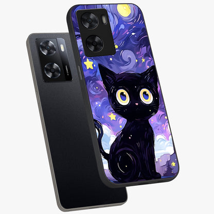 Abstract Cat Art Glass Case displayed in angled mockup highlighting modern abstract cat artwork and sleek glass surface.
