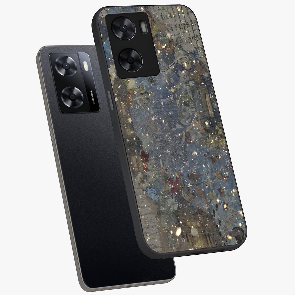 Aesthetic Astrolophia Glass Case displayed in angled mockup highlighting artistic aesthetic elements and smooth glass surface.