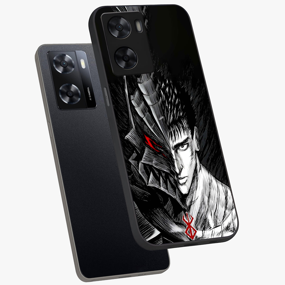 Berserker Blood Oath Glass Case displayed in angled mockup highlighting dark fantasy graphic design and powerful theme.