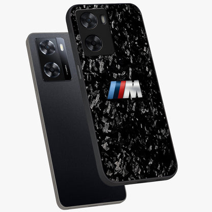 Carbon Speed Mark Glass Case displayed in angled mockup highlighting racing inspired carbon design and sleek aesthetic style.