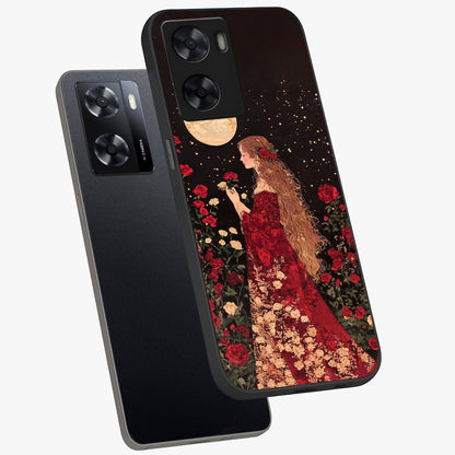 Crimson Dreams Glass Case displayed in angled mockup highlighting soft crimson aesthetic design with artistic theme.