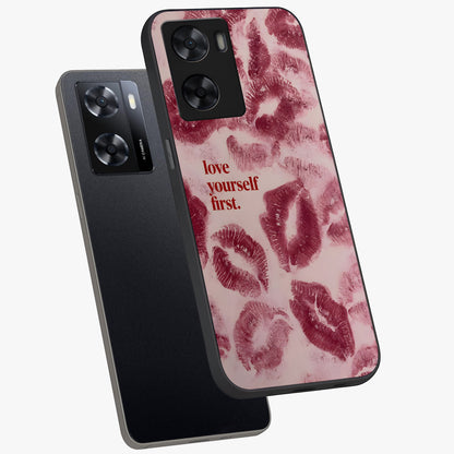 Crimson Kiss Love Glass Case displayed in angled mockup highlighting bold love inspired design with modern aesthetic style.
