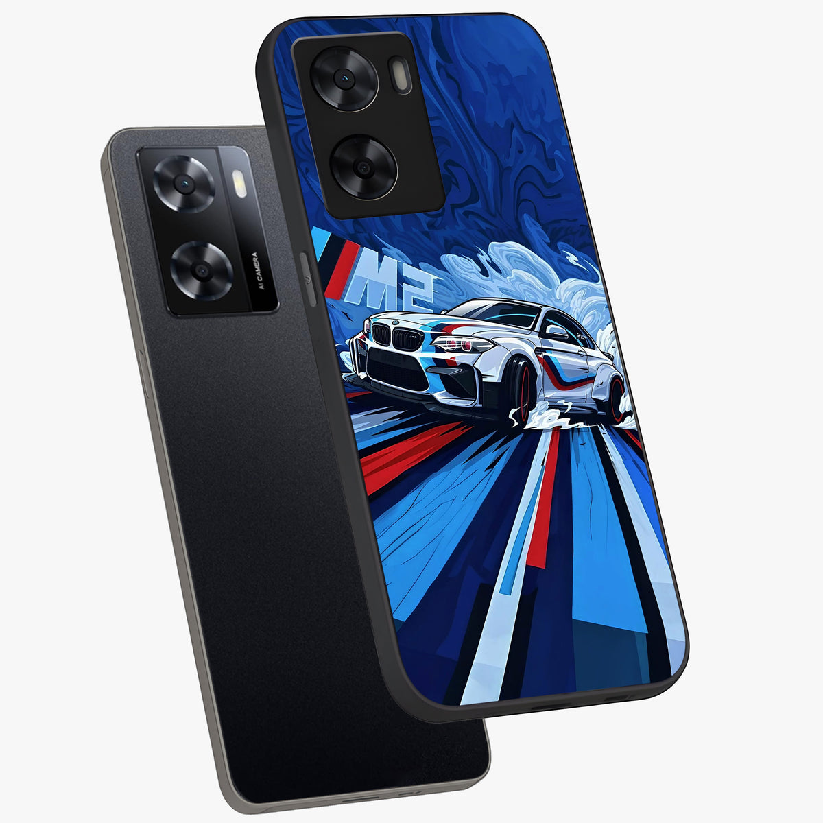 Drift Power Rush Glass Case displayed in angled mockup highlighting powerful drift car design with sporty aesthetic style.