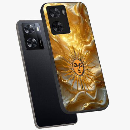 Eternal Golden Glow Glass Case displayed in angled mockup highlighting glowing golden aesthetic design with elegant style.