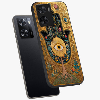 Ethereal Evil Eye Glass Case displayed in angled mockup highlighting protective evil eye symbol with spiritual aesthetic design.