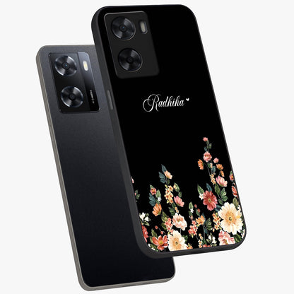 Floral Design With a Custom Personalized Name Glass Case displayed in angled mockup highlighting elegant floral pattern with custom name feature.