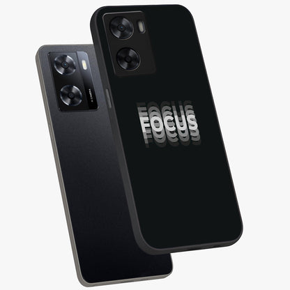 Focus Mode On Glass Case displayed in angled mockup highlighting clean minimal text artwork with modern aesthetic style.