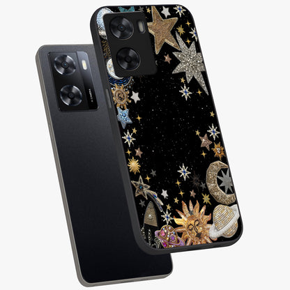 Galactic Jewel Stars Glass Case displayed in angled mockup highlighting shining celestial star design with cosmic aesthetic style.
