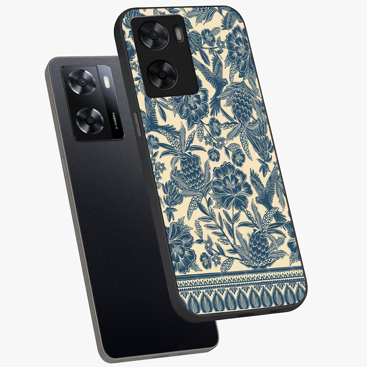 Heirloom Wild Bloom Glass Case displayed in angled mockup highlighting botanical bloom design with classic aesthetic style.