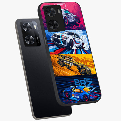 JDM Sports Car Glass Case displayed in angled mockup highlighting sleek Japanese racing car design with automotive aesthetic.