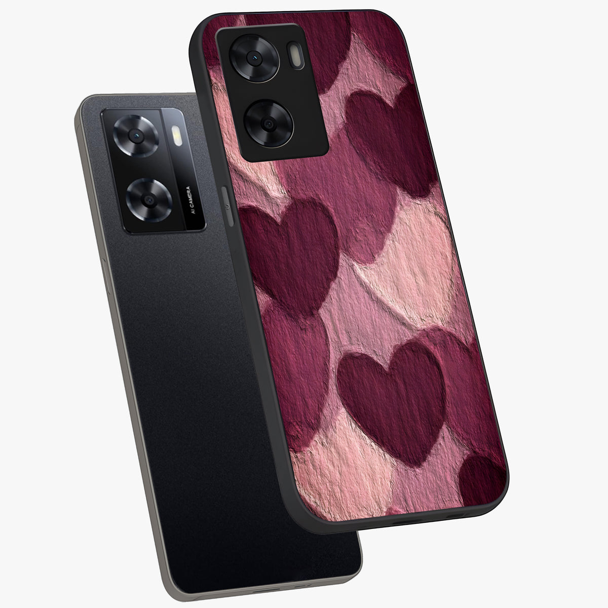 Layered Paper Hearts Glass Case displayed in angled mockup highlighting creative paper craft heart design with romantic aesthetic.