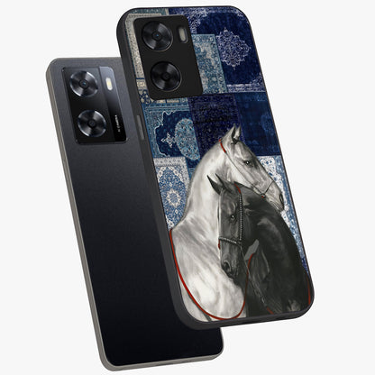 Midnight Stallion Blues Glass Case displayed in angled mockup highlighting powerful stallion illustration with deep midnight tones.