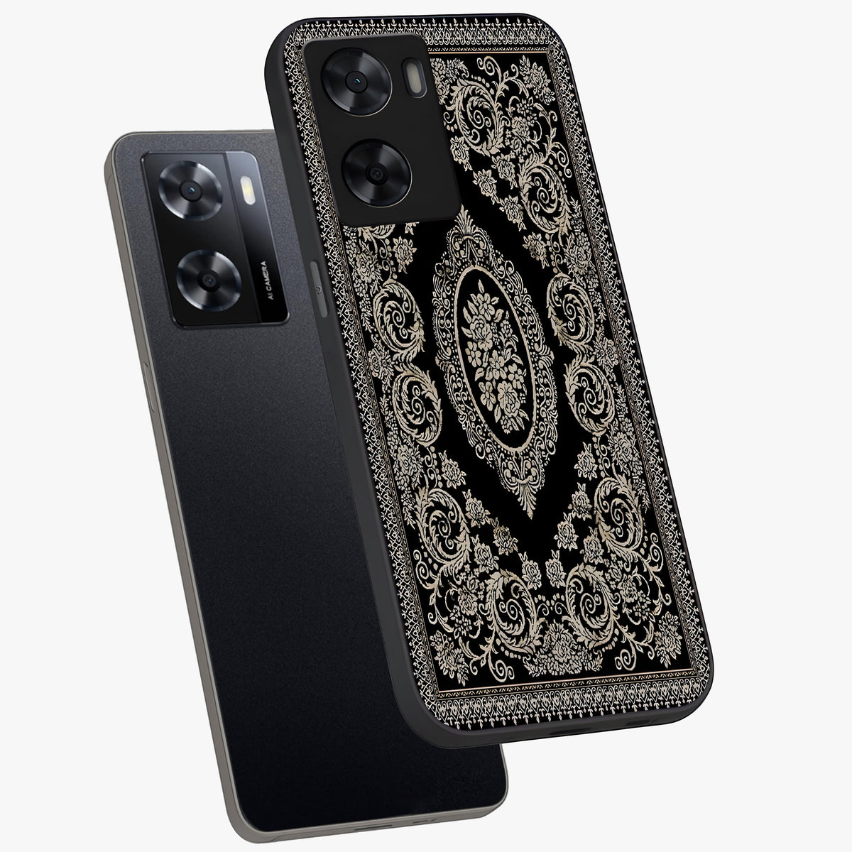 Noir Bloom Elegance Glass Case displayed in angled mockup highlighting refined flower design with stylish noir aesthetic.