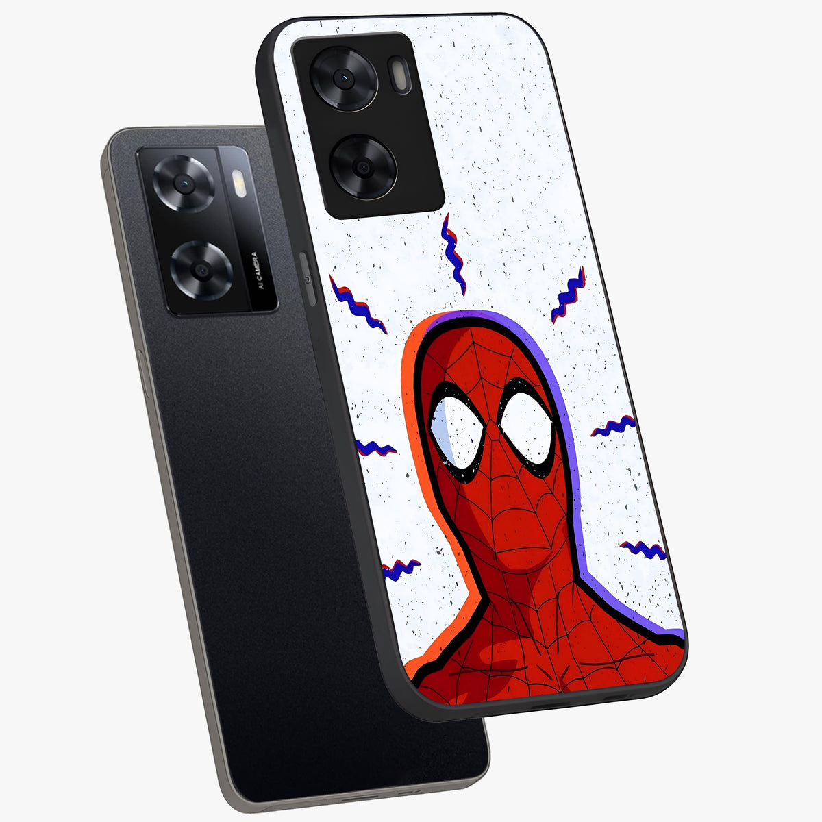 Omg Spiderman Glass Case displayed in angled mockup highlighting dynamic hero illustration with action comic aesthetic.