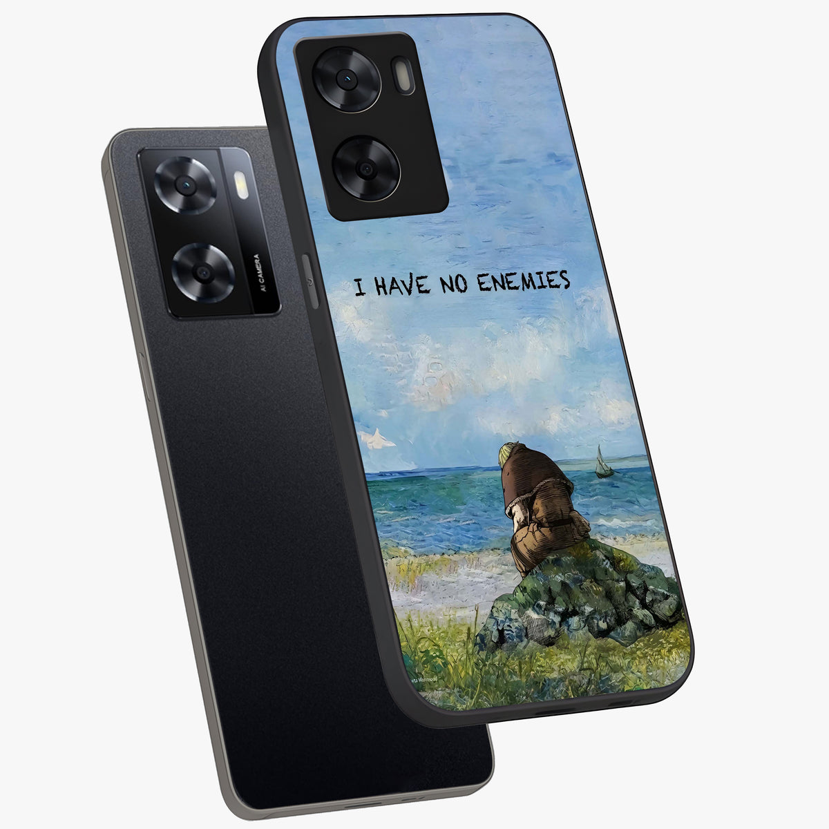 Peace Beyond War Glass Case displayed in angled mockup highlighting meaningful message design with artistic aesthetic style.