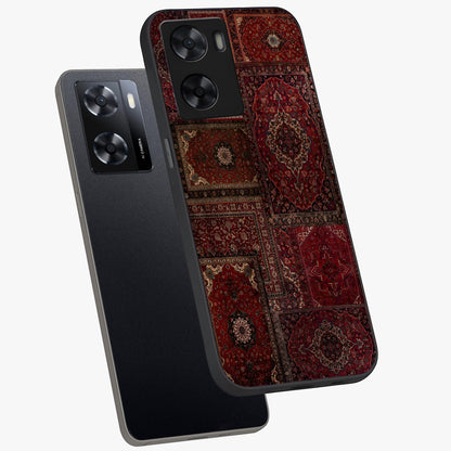 Persian Velvet Tale Glass Case displayed in angled mockup highlighting ornate textile inspired design with royal aesthetic.