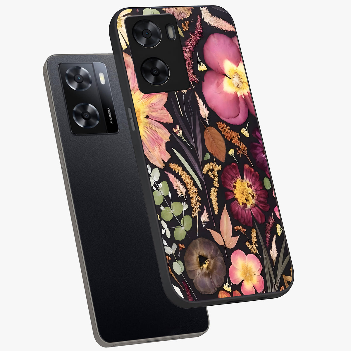 Petal Dream Tapestry Glass Case displayed in angled mockup highlighting decorative petal pattern with elegant botanical aesthetic.