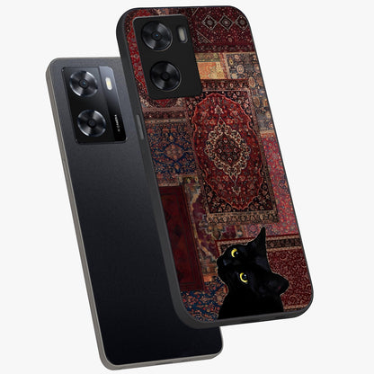 Regal Magic Cat Apple Glass Case displayed in angled mockup highlighting whimsical feline design with fantasy aesthetic.